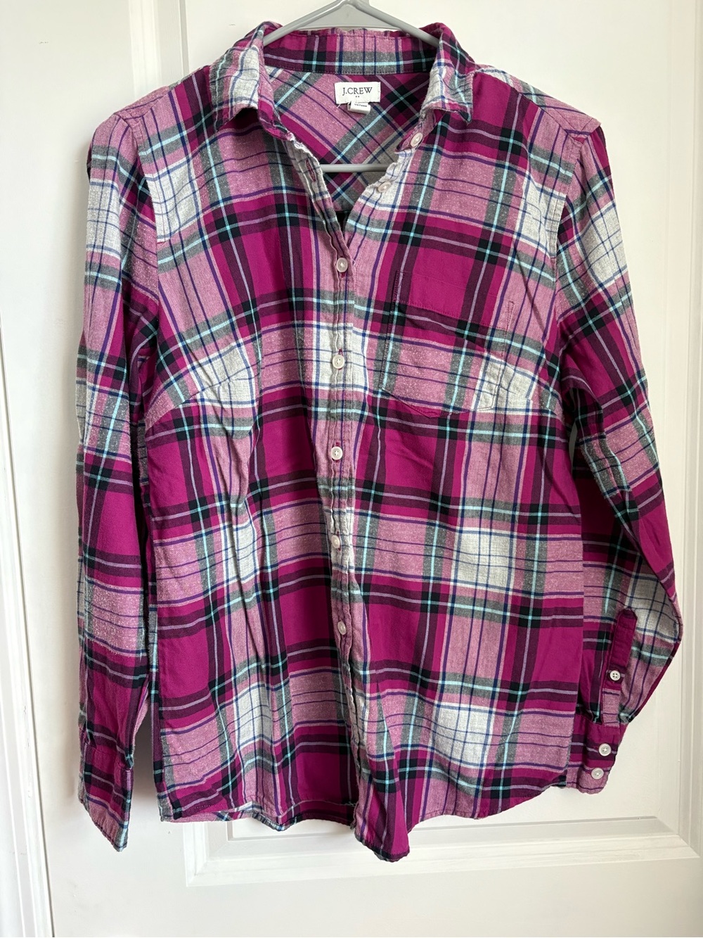 J. Crew Fuchsia Plaid Long-Sleeve Button-Down Shirt